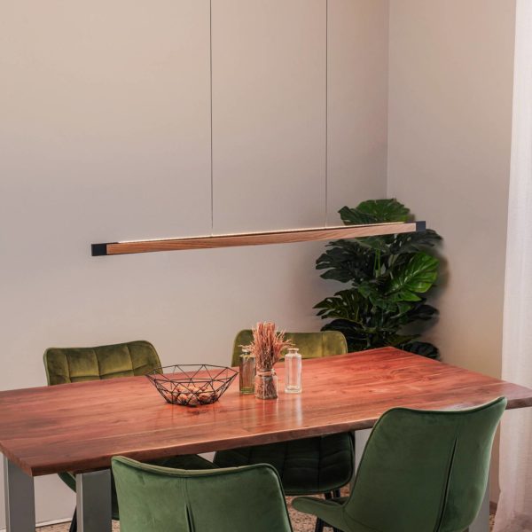 Quitani Suspension LED Kiere, chêne/noir, 118 cm quitani