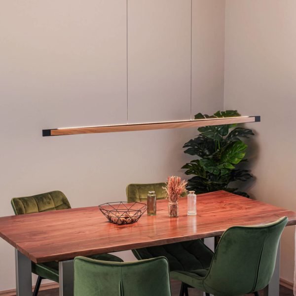 Quitani Suspension LED Kiera, chêne/noir, 138 cm quitani