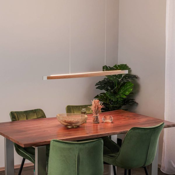 Quitani Suspension LED Kiera, chêne/nickel, 98 cm quitani