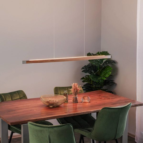 Quitani Suspension LED Kiera, chêne/nickel, 118 cm quitani