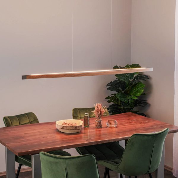 Quitani Suspension LED Kiera, chêne/nickel, 138 cm quitani
