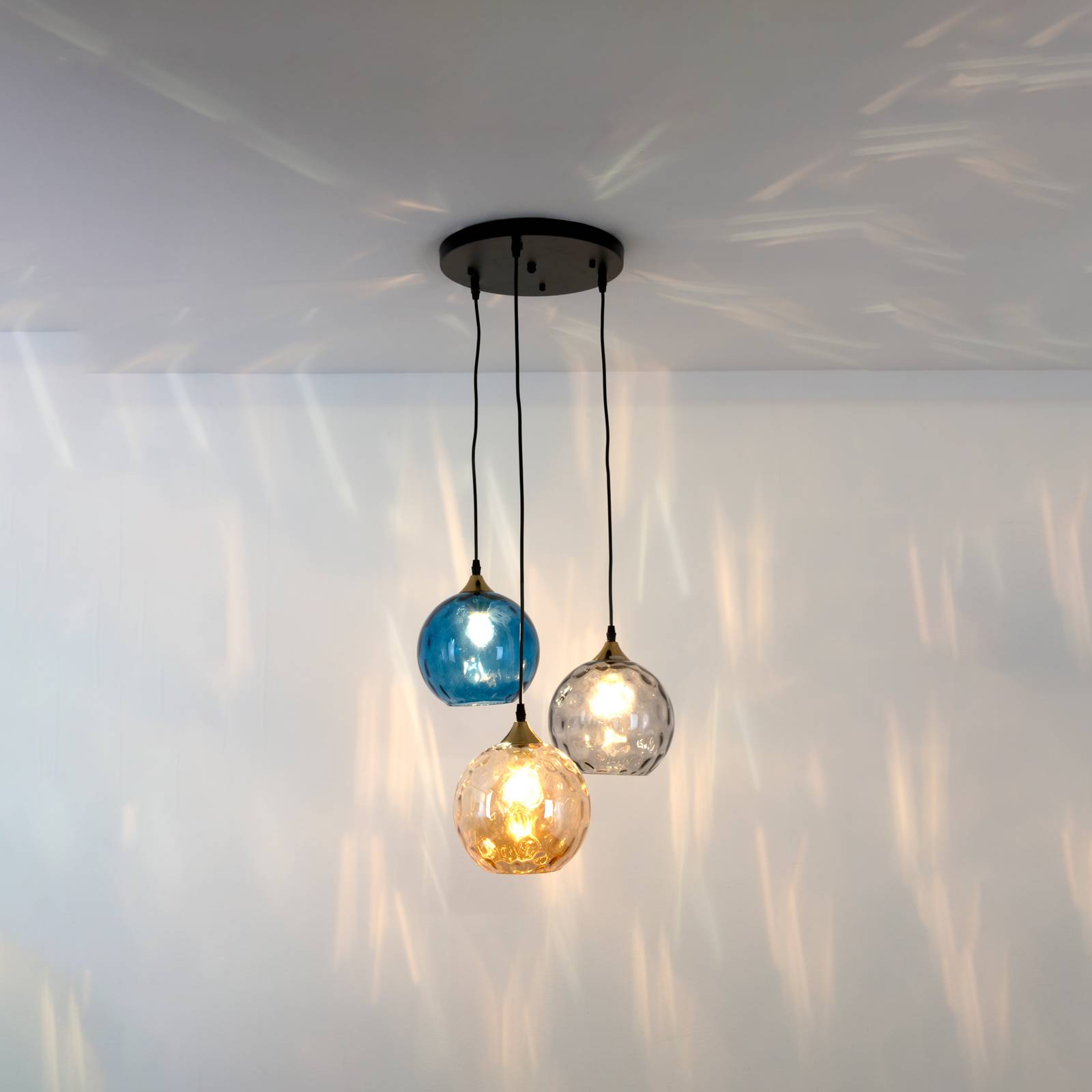 Holländer Suspension La Spezia à 3 lampes ambré/bleue/fumée Holländer