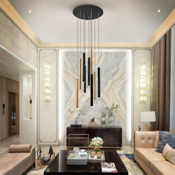 Schuller Valencia Suspension LED Varas contrôle 9 lampes doré/noir Schuller Valencia