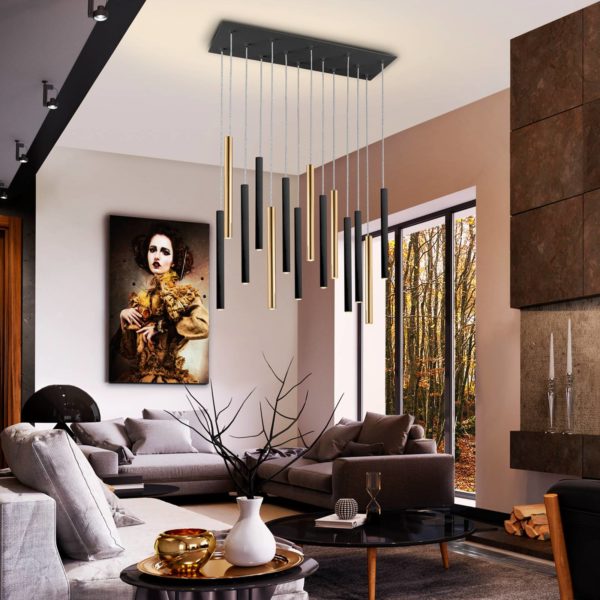 Schuller Valencia Suspension LED Varas contrôle 14 lampes doré/noir Schuller Valencia