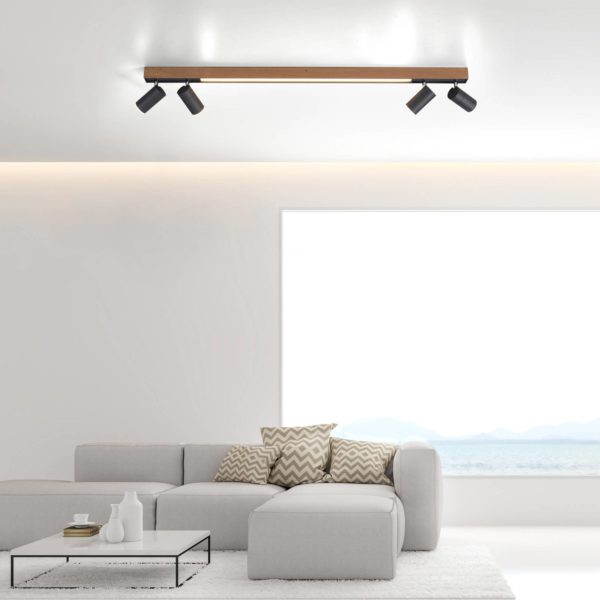 PURE Lines plafonnier LED, à 4 lampes, bois Pure