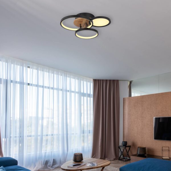 Globo Plafonnier LED Sid avec bois
