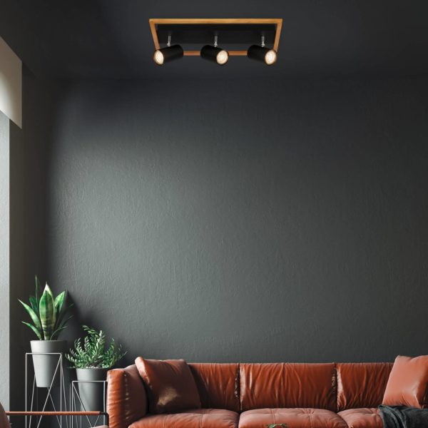 Briloner Spot pour plafond Frey cadre bois GU10 3 lampes Briloner