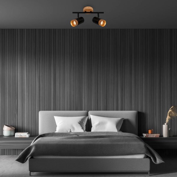 Briloner Spot pour plafond Plek GU10 noir/bois à 2 lampes Briloner
