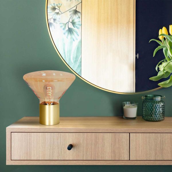 Steinhauer Lampe table Ambiance abat-jour verre laiton/ambre Steinhauer