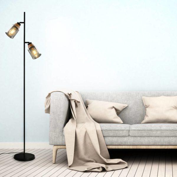 Briloner Lampadaire 1486025 à 2 lampes abat-jour verre fumé Briloner
