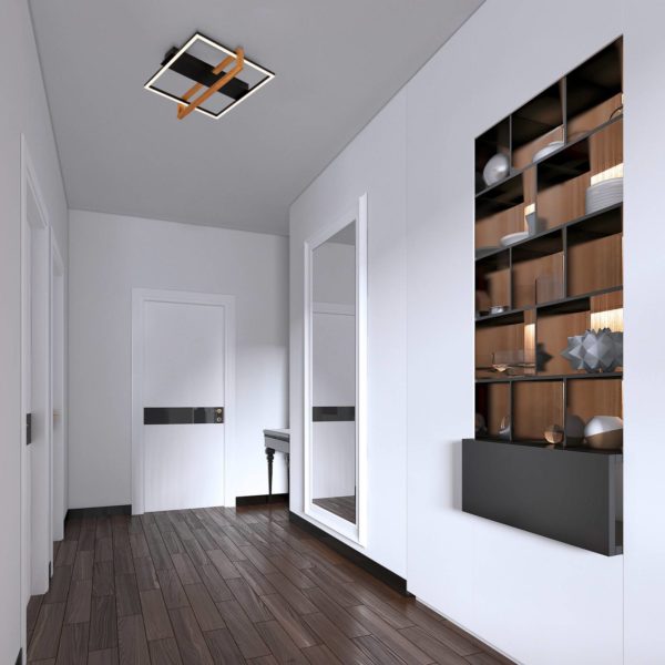 Briloner Plafonnier LED 3775015 carré à 1 lampe avec bois Briloner