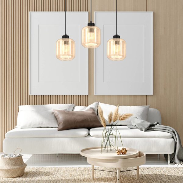 Eko-Light Suspension Sombra, ambrée, à 3 lampes, longue Eko-Light