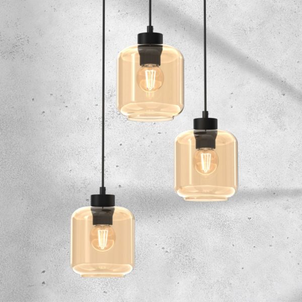 Eko-Light Suspension Sombra, ambrée, à 3 lampes, ronde Eko-Light