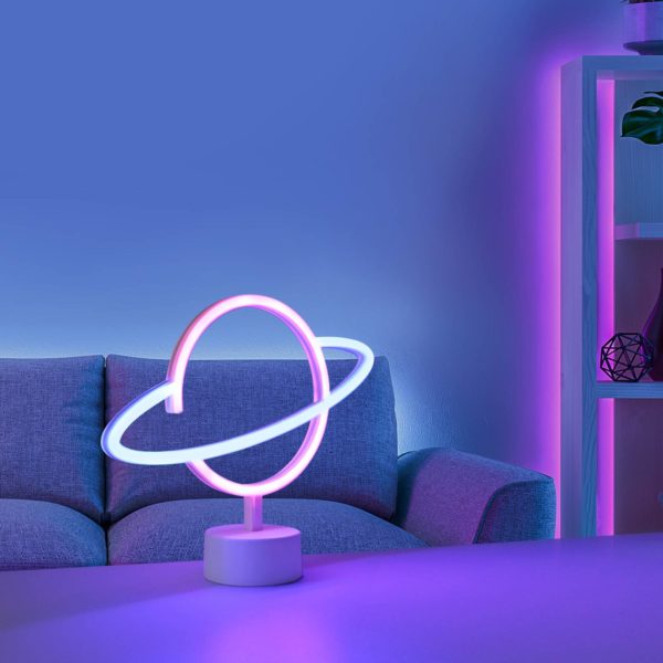 JUST LIGHT. Lampe de table LED Neon Saturn, batterie JUST LIGHT.