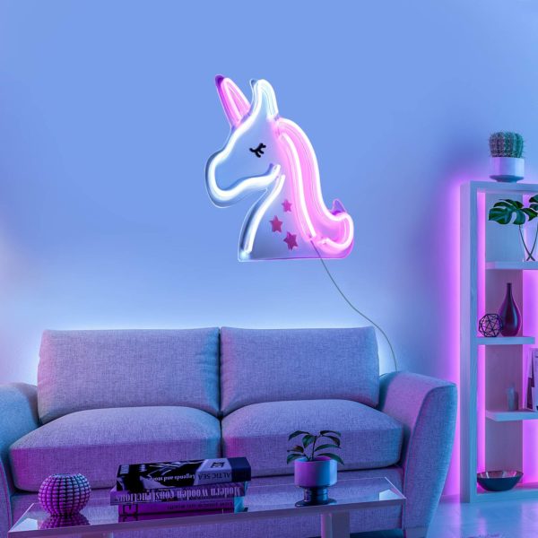 JUST LIGHT. Applique murale LED Neon Unicorn, USB JUST LIGHT.