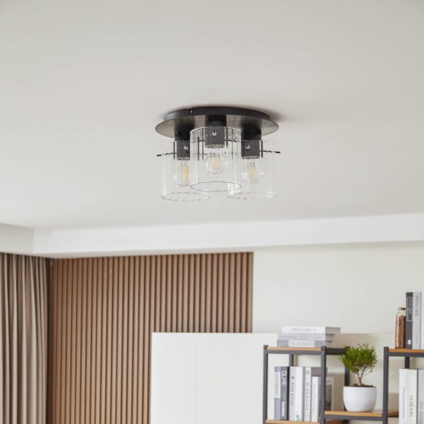 Lucande Eirian plafonnier abat-jour verre 3 lampes LUCANDE