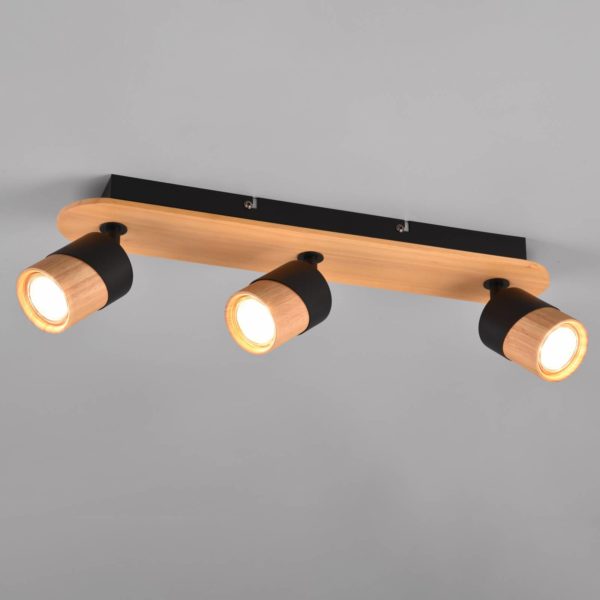 Trio Lighting Spot pour plafond Aruni en bois à 3 lampes noir Trio Lighting