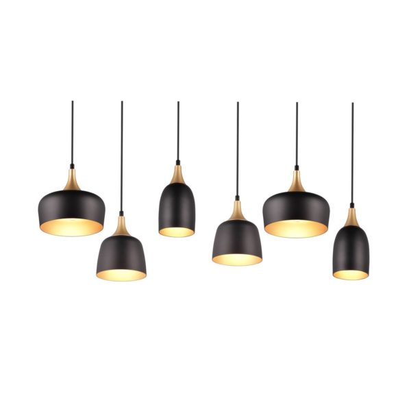 Trio Lighting Suspension Chiraz, à 6 lampes, noire/dorée Trio Lighting