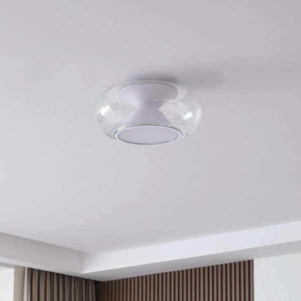 Lucande Orasa plafonnier LED, verre, blanc/clair, Ø 43 cm LUCANDE