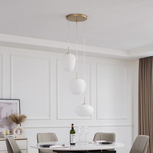 Lucande Quinara suspension à 3 lampes, opale LUCANDE