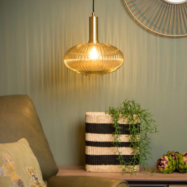 Lucide Suspension en verre Maloto, Ø 30 cm, ambre Lucide