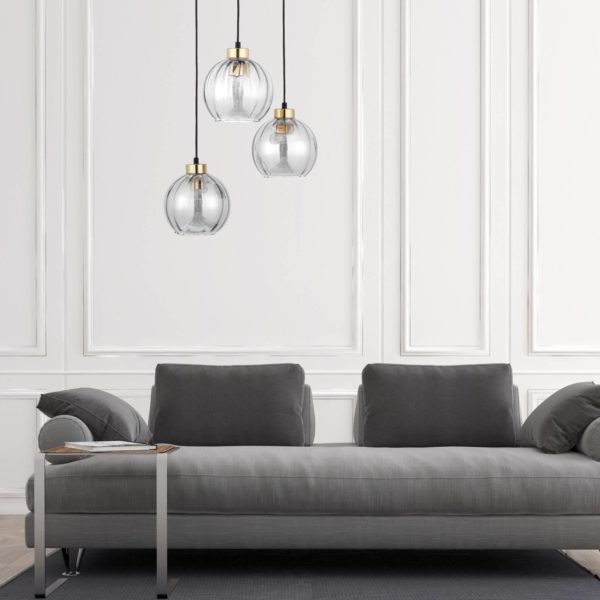 TK Lighting Suspension Devi, transparente à 3 lampes ronde TK Lighting