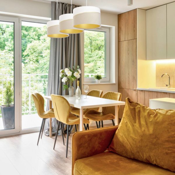 Euluna Suspension Susan, à 3 lampes, blanche/beige/dorée Euluna