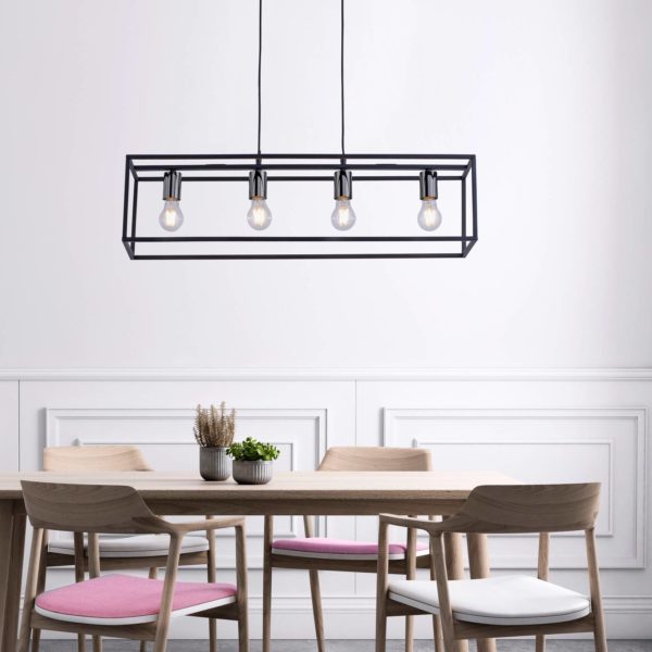 JUST LIGHT. Suspension Fabio cage 4 lampes noire/chromée JUST LIGHT.