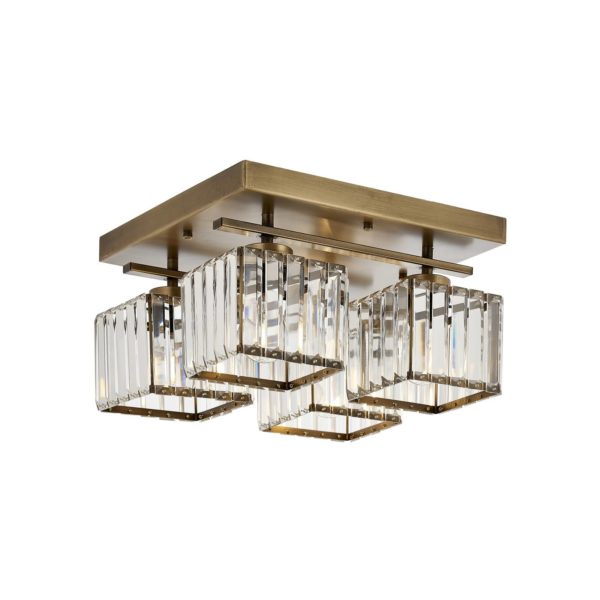 Avonni Plafonnier AV-1795-4E 4 lampes carré, doré ancien Avonni