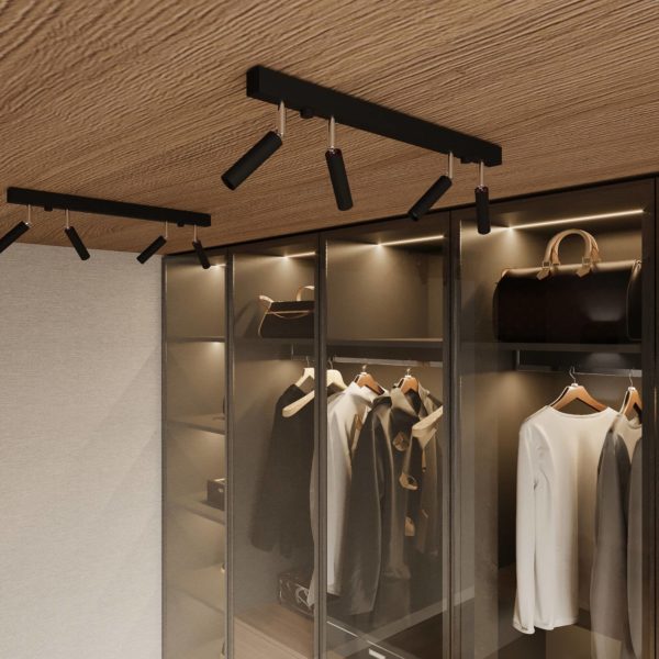 Euluna Nicanor spot plafond noir/chromé à 4 lampes Euluna