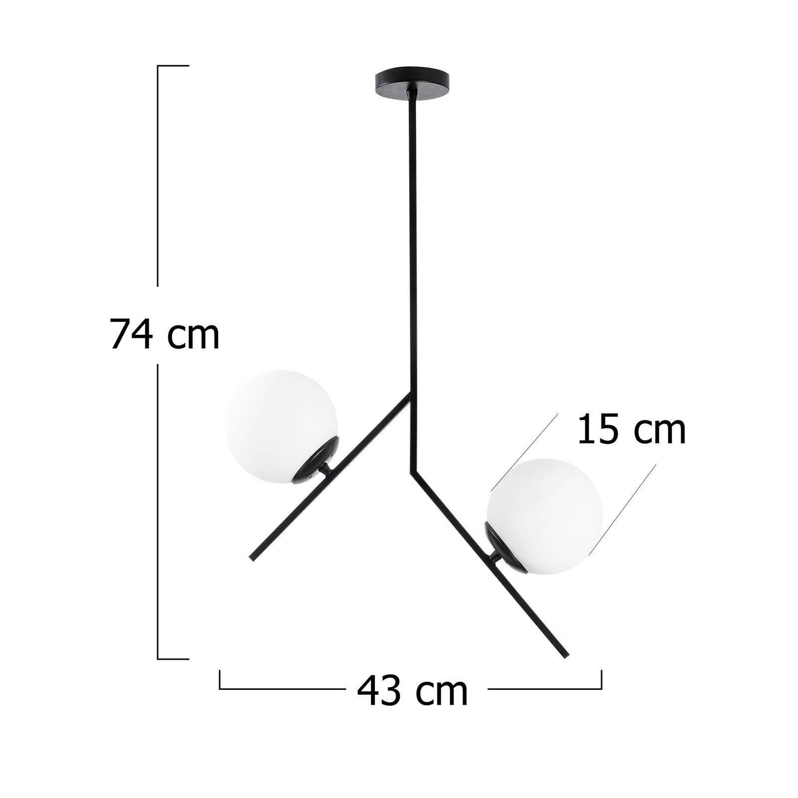 Opviq Suspension Dolunay 144-AV noire 2 abat-jour verre Opviq