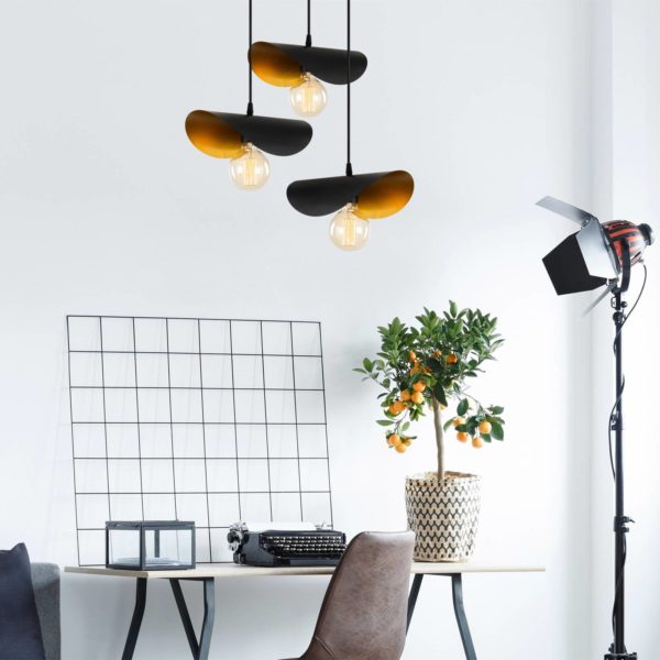 Opviq Suspension Sivani MR-966 3 lampes ronde noir/dorée Opviq