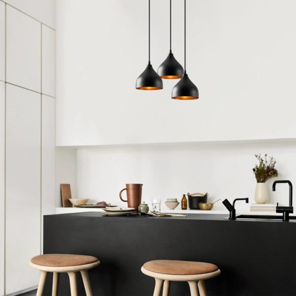Opviq Suspension Tattoo 6201 3 lampes ronde noire/dorée Opviq