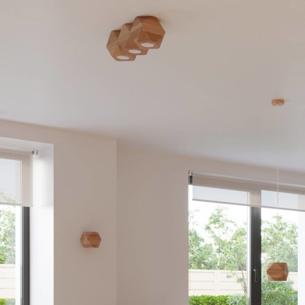 Envostar Peach Puff plafonnier polyèdre bois x3 Envostar