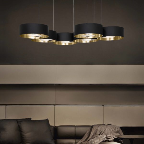 Masiero Suspension LED Sound Or6, à 6 lampes, noir, Up&Down Masiero