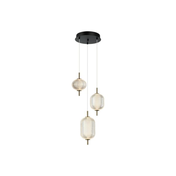 Viokef Suspension LED Pellucid, bronze/clair, à 3 lampes Viokef