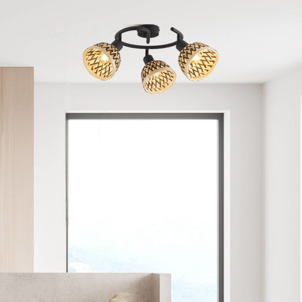 Searchlight Plafonnier Lance, 3 lampes, bambou Searchlight