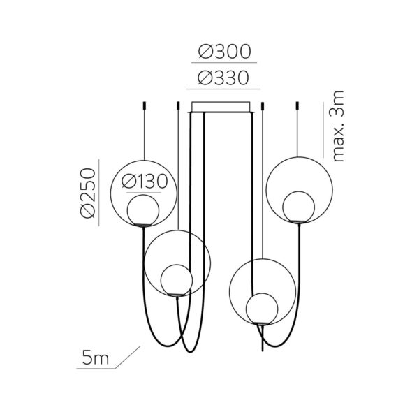 ACB ILUMINACIÓN Suspension LED Halo, or, à 4 lampes, décentrée ACB ILUMINACIÓN