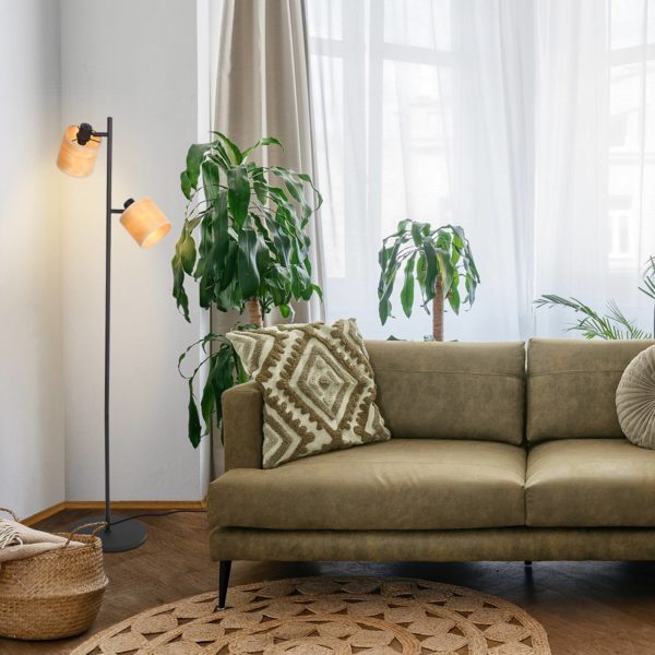 Steinhauer Lampe sur pied BAMBUS, à 2 lampes Steinhauer