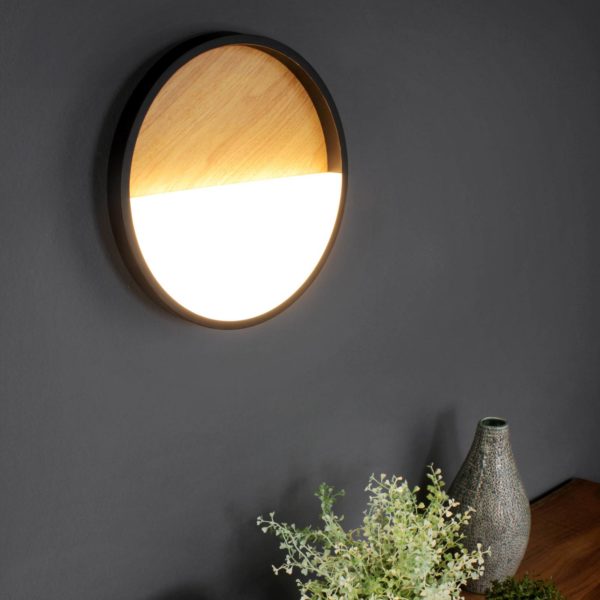 Eco-Light Applique murale LED Vista, bois clair/noir, Ø 30 cm Eco-Light
