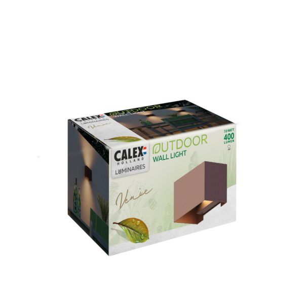 Calex applique d'extérieur Rectangle up&Down hauteur 10cm brun rouille Calex