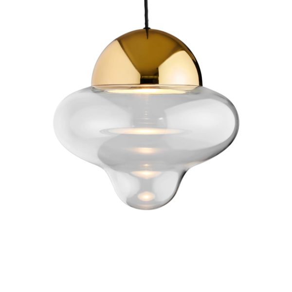 DESIGN BY US Suspension LED Nutty XL, transparent / doré, Ø 30 cm, verre DESIGN BY US