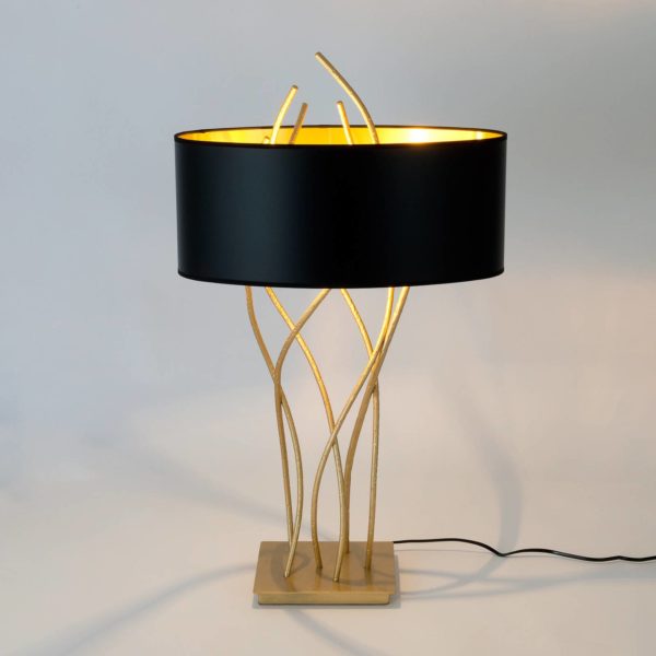 Holländer Lampe à poser Elba ovale, or/noir, hauteur 75 cm, fer Holländer