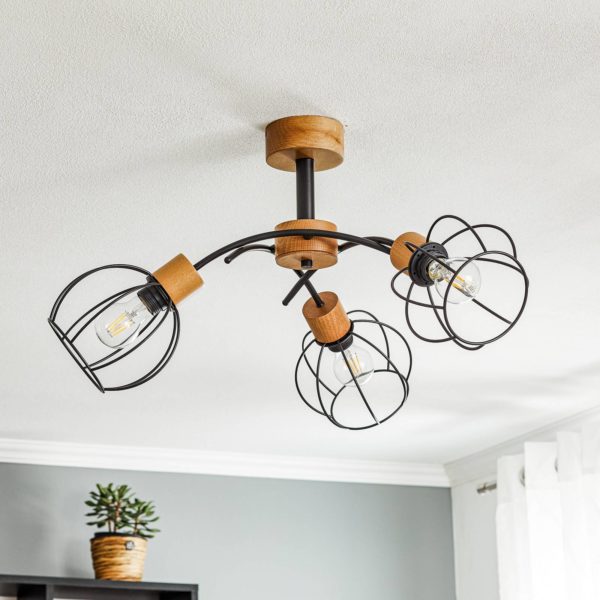 Alfa Plafonnier Pahlen à 3 lampes, détails en bois Alfa