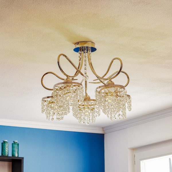 Alfa Plafonnier Dace 5 lampes et pendeloques verre Alfa
