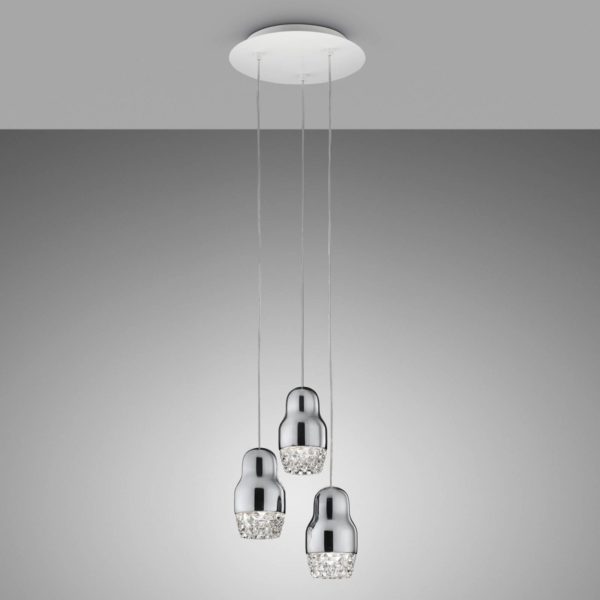 Axo Light Suspension LED chromée Fedora à 3 lampes Axo Light