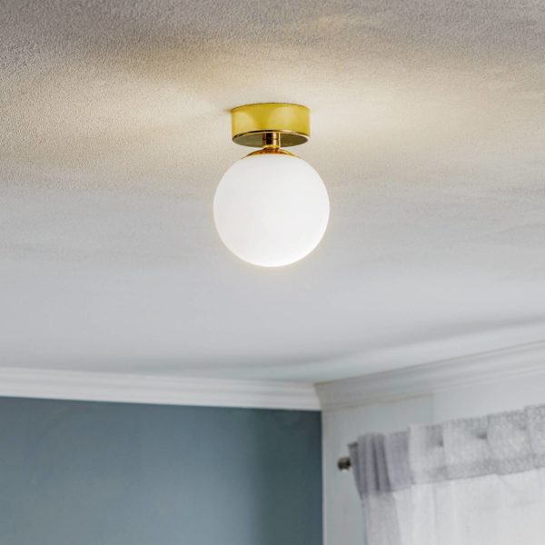 Argon Plafonnier Fatis, verre opale/laiton, à 1 lampe Argon