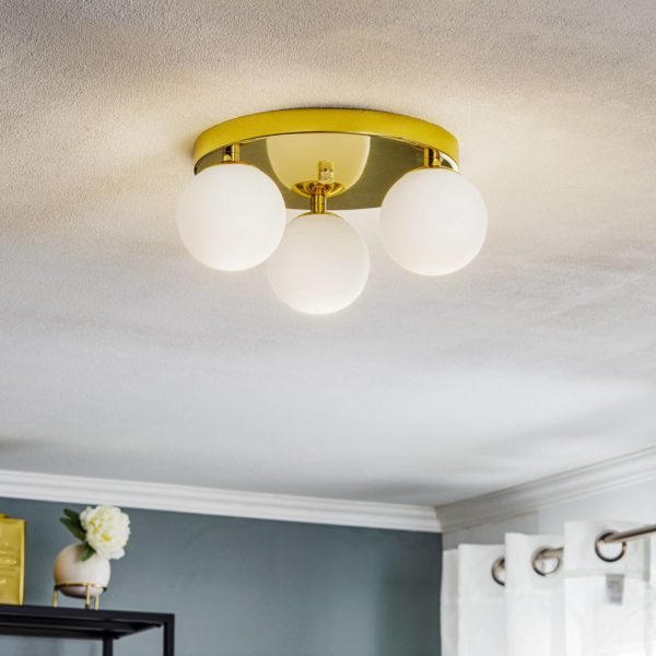 Argon Plafonnier Fatis verre opale/laiton 3 lampes rond Argon