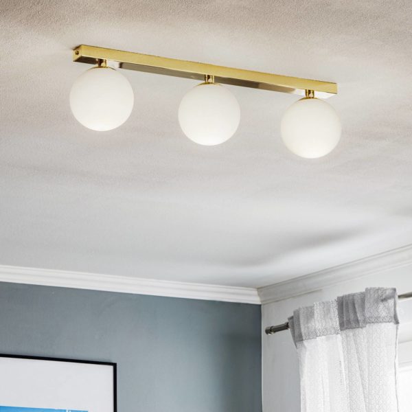 Argon Plafonnier Fatis verre opale/laiton 3 lampes long Argon