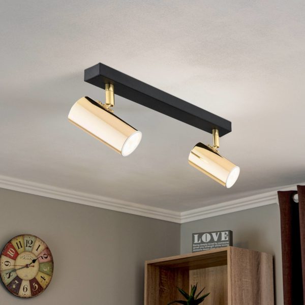 Argon Spot pour plafond Lund en noir et doré, à 2 lampes Argon